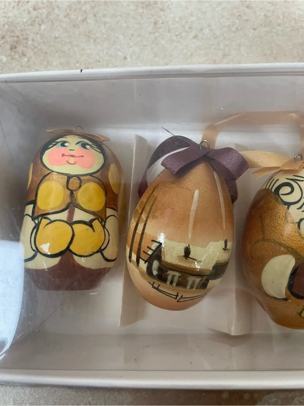 Russian Dolls Hanging Decoration Holiday Ornament - Brown & Gold 6cm (Set of 7)